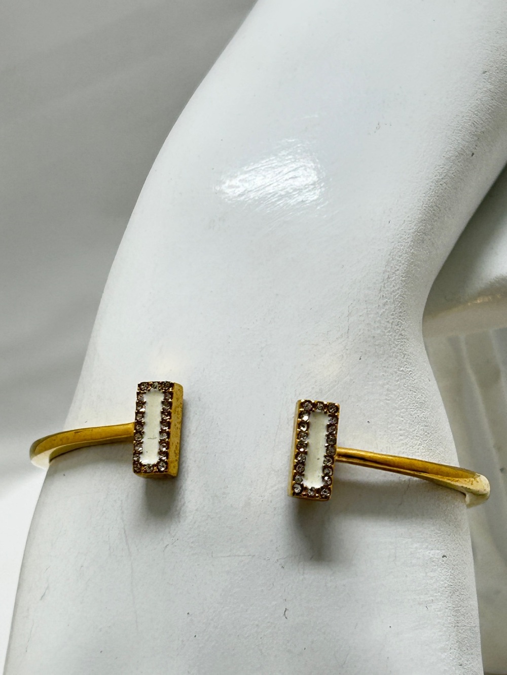 Kate Spade, Raising The Bar Gold Enamel And Pave’ Crystal Hinged Cuff Bracelet